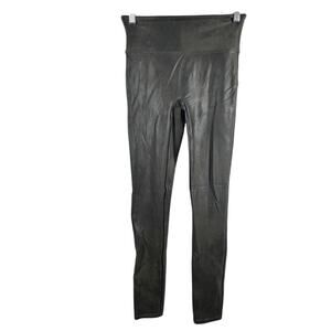 SPANX‎ Faux Leather Leggings Gunmetal Gray High Rise Shaping Pants Size Medium